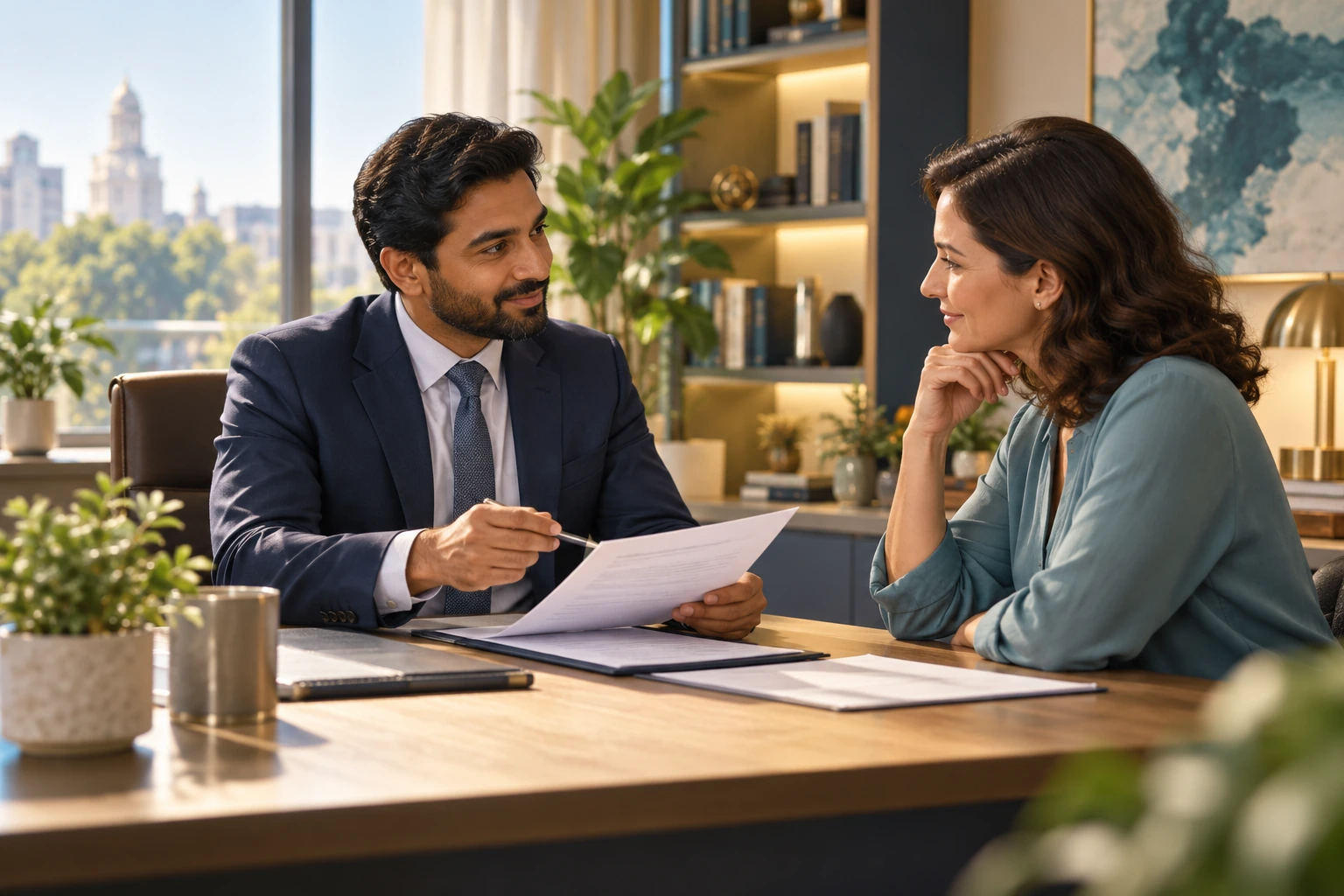Illustrative financial services business scene
