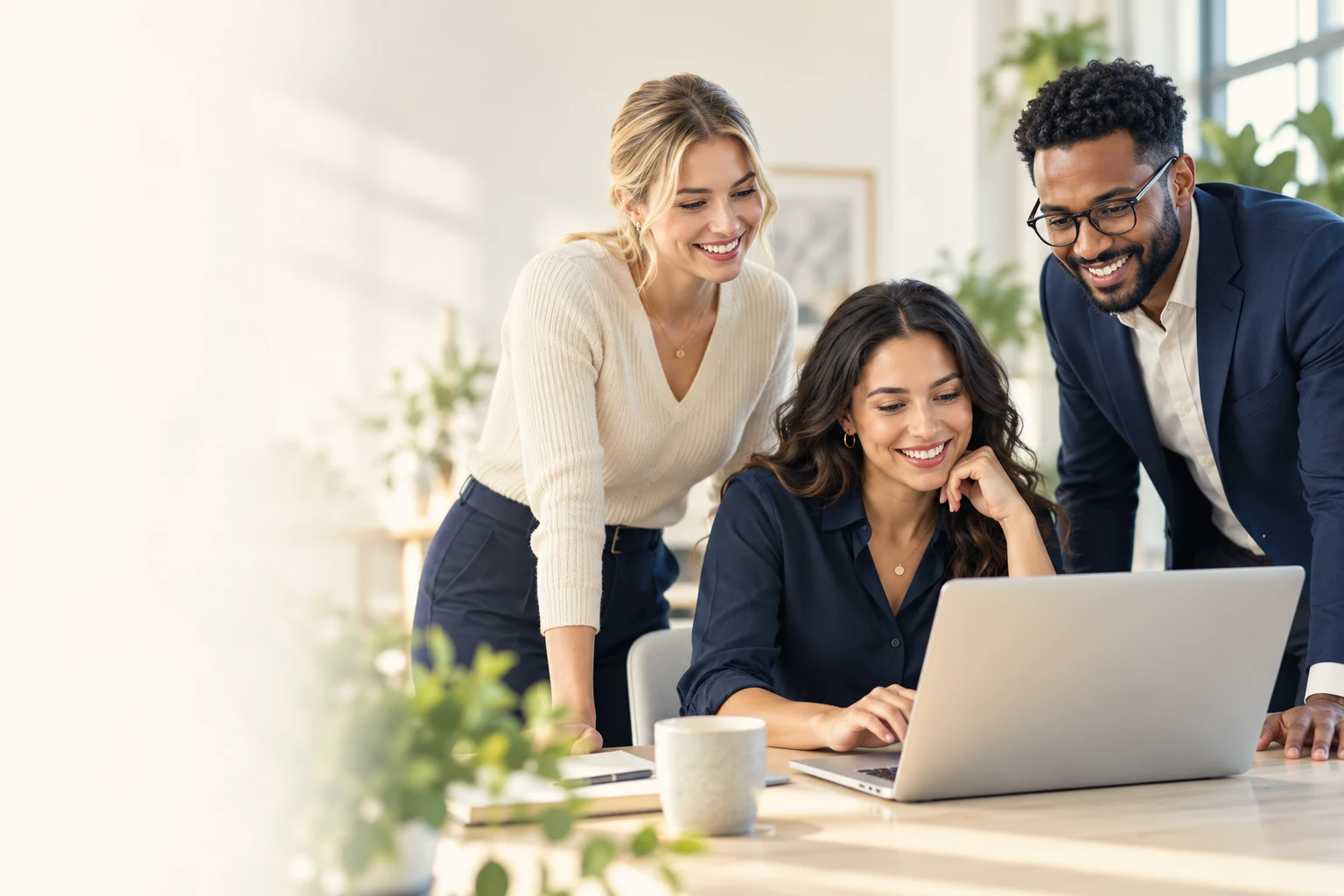 Illustrative business team reviewing a shared workspace together